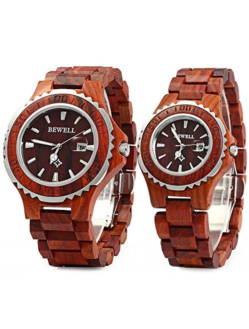 Bewell ZS-100B Couple Wooden Quartz Watch Men and Women Handmade Lightweight Date Display Fashion Watches