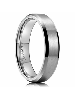 King Will 4mm/6mm/8mm Stainless Steel Ring Matte Finish & Polished Beveled Edge with I Love You