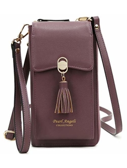 RFID Blocking Wallet Women's Small Crossbody Handbag Cell Phone Bag Credit Card Purse with Tassel