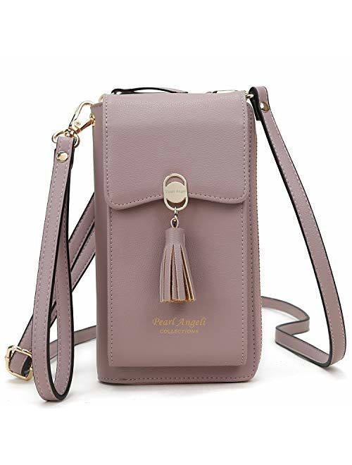 RFID Blocking Wallet Women's Small Crossbody Handbag Cell Phone Bag Credit Card Purse with Tassel