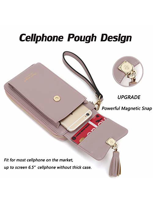 RFID Blocking Wallet Women's Small Crossbody Handbag Cell Phone Bag Credit Card Purse with Tassel