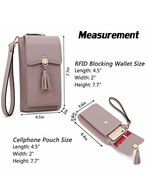 RFID Blocking Wallet Women's Small Crossbody Handbag Cell Phone Bag Credit Card Purse with Tassel