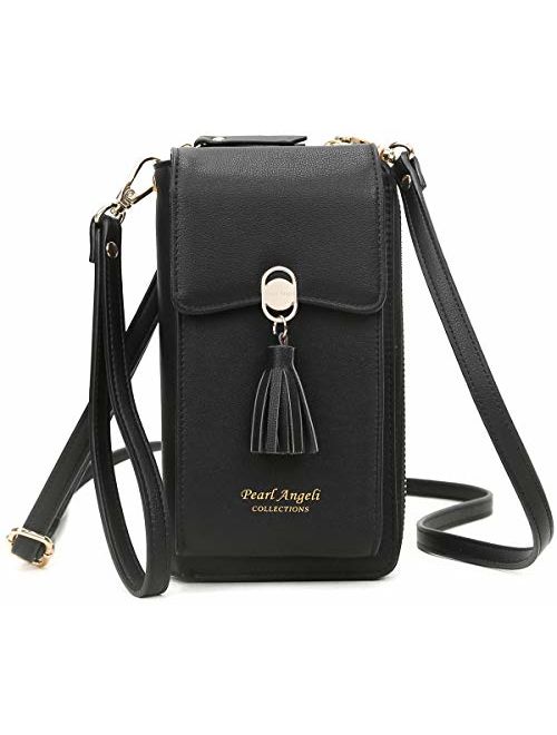 RFID Blocking Wallet Women's Small Crossbody Handbag Cell Phone Bag Credit Card Purse with Tassel