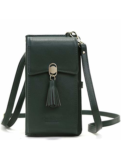 RFID Blocking Wallet Women's Small Crossbody Handbag Cell Phone Bag Credit Card Purse with Tassel