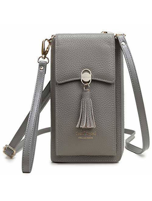 RFID Blocking Wallet Women's Small Crossbody Handbag Cell Phone Bag Credit Card Purse with Tassel