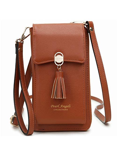 RFID Blocking Wallet Women's Small Crossbody Handbag Cell Phone Bag Credit Card Purse with Tassel