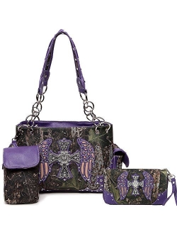 Western Style Camouflage Concealed Carry Purse Buckle Country Studs Women Handbag Shoulder Bag Wallet Set