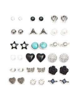 18 Pairs Assorted Multiple Studs Earring Set for Women