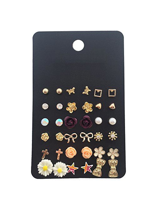 18 Pairs Assorted Multiple Studs Earring Set for Women