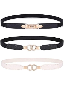 JASGOOD 2 Pack Women Retro Elastic Stretchy Metal Buckle Skinny Waist Belt 1 inch Wide