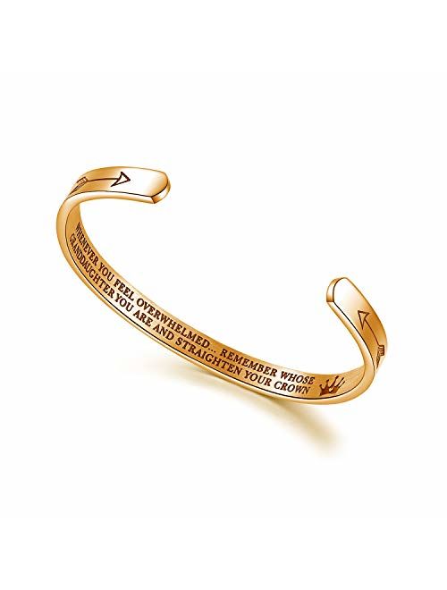 NEWNOVE Inspirational Gifts for Women Straighten Your Crown Bracelet Engraved Mantra Cuff Bangle Birthday Jewelry Gift for Her