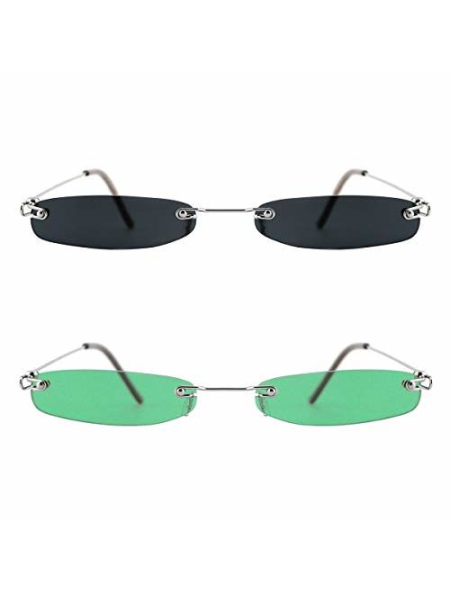 Slocyclub Vintage Sunglasses Small Rectangular Metal Frame Retro Eyewear for Women and Men