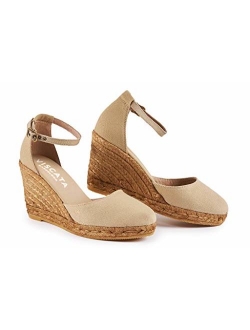 VISCATA Handmade in Spain Estartit 3" Wedge, Soft Canvas, Ankle-Strap, Closed Toe, Espadrilles Heel