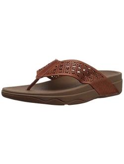 Women's Leather Lattice Surfa Floral FLIP Flops