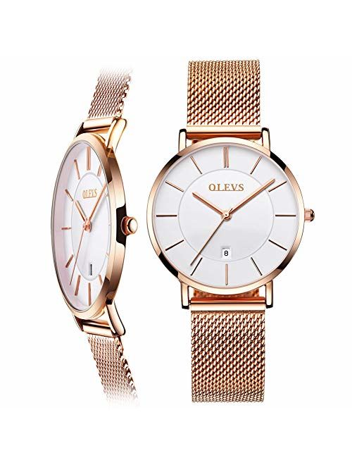 6.5mm Ultra Thin Watches for Women Waterproof,Rose Gold Stainless Steel Ladies Watch,Casual Women Watches with Date,Big Face Female Wristwatches,Japanese Quartz Lady Watc