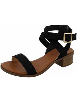 Top Moda Women's Vision-75 Ankle Strap Open Toe Heeled Sandal Black 10