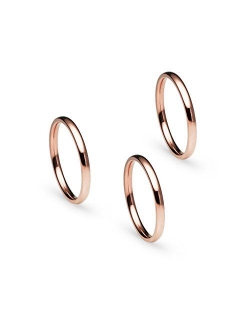 Silverline Jewelry 3pcs 2mm Stainless Steel Women's Plain Wedding Band Stacking Comfort Fit Rings Silver/Gold/Rose/Black/Blue/Tricolor Tone Half Sizes 5-12