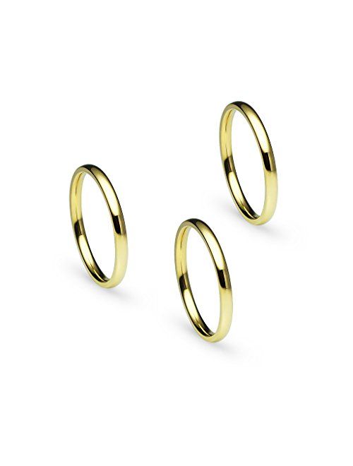 Silverline Jewelry 3pcs 2mm Stainless Steel Women's Plain Wedding Band Stacking Comfort Fit Rings Silver/Gold/Rose/Black/Blue/Tricolor Tone Half Sizes 5-12