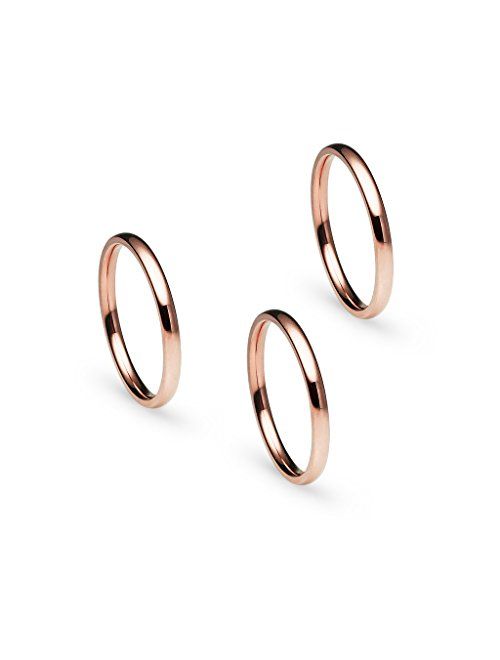 Silverline Jewelry 3pcs 2mm Stainless Steel Women's Plain Wedding Band Stacking Comfort Fit Rings Silver/Gold/Rose/Black/Blue/Tricolor Tone Half Sizes 5-12