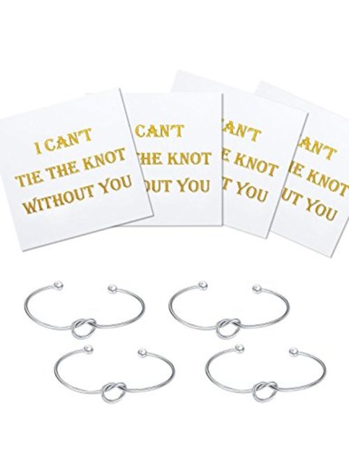 I Can't Tie The Knot Without You Bridesmaid Gift Cards Bridesmaid Bracelets Silver Tone- Set of 4,5,6