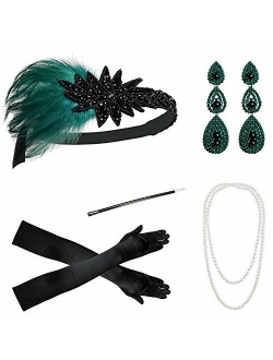 Zivyes 1920s Accessories Headband Necklace Gloves Cigarette Holder Flapper Costume Accessories for Women