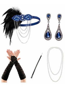 Zivyes 1920s Accessories Headband Necklace Gloves Cigarette Holder Flapper Costume Accessories for Women