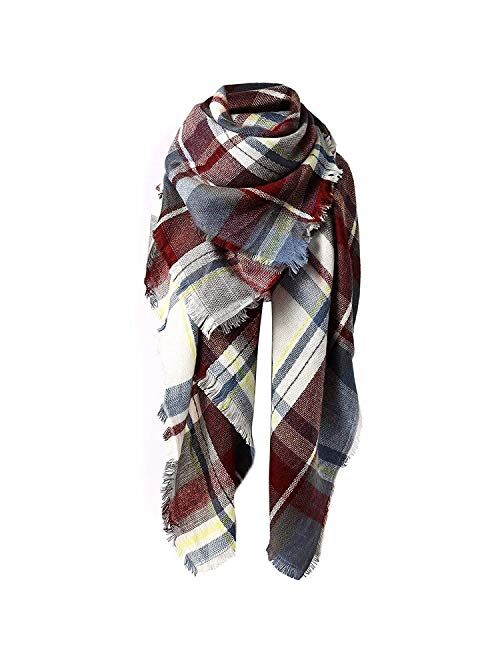 Century Star Women's Stylish Warm Tassels Soft Plaid Tartan Scarf Winter Large Blanket Wrap Shawl