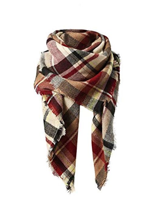 Century Star Women's Stylish Warm Tassels Soft Plaid Tartan Scarf Winter Large Blanket Wrap Shawl