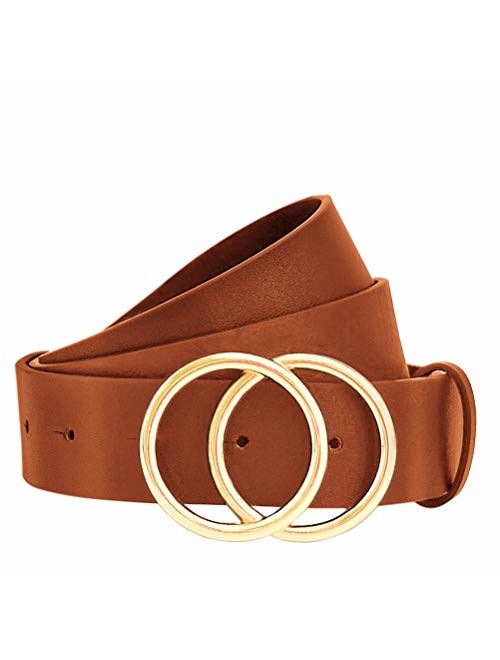 WONDAY Women Leather Belt, Geniue Leather Cute Ladies Belt for Jeans Dress Pants with Fashion O-Ring Buckle