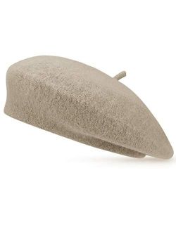 Jeicy Wool Beret Hat Solid Color French Artist Beret Skily Scarf Brooch