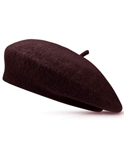 Jeicy Wool Beret Hat Solid Color French Artist Beret Skily Scarf Brooch