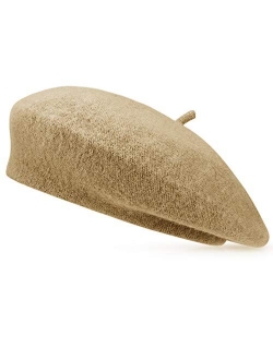 Jeicy Wool Beret Hat Solid Color French Artist Beret Skily Scarf Brooch