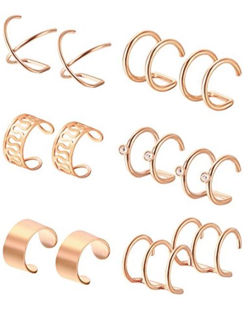 Hestya 6 Pairs Stainless Steel Ear Clips Non Piercing Earrings Hoop Ear Cuffs Cartilage Ear Clips Set for Men Women, 6 Various Styles