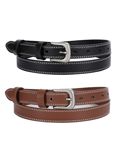 WERFORU Women Leather Belt Waist Skinny Dress Belts Solid Pin Buckle Belt for Jeans Pants