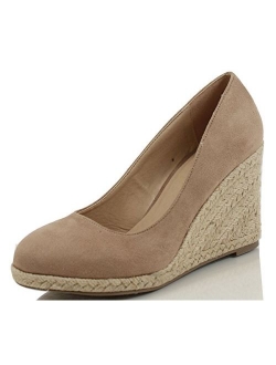 Delicious Womens Parma Round Toe Espadrille Wedge Slip On Sandals