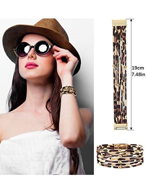 Sunmoon Statement Leopard Jewelry Set for Women Leopard Leather Bracelet Teardrop Drop Dangle Earrings Long Tassel Pendant Necklace Valentines Day Necklace Earrings Gift