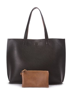 Overbrooke Reversible Tote Bag - Vegan Leather Womens Shoulder Tote with Wristlet