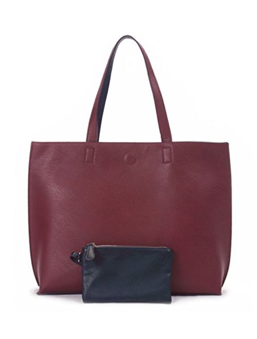 Overbrooke Reversible Tote Bag - Vegan Leather Womens Shoulder Tote with Wristlet