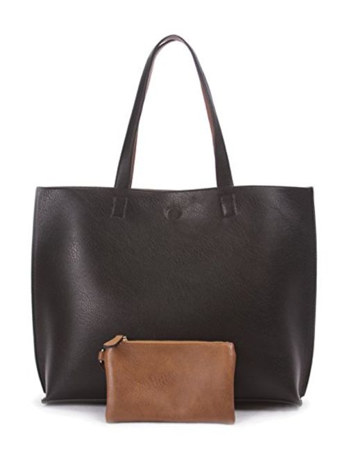 Overbrooke Reversible Tote Bag - Vegan Leather Womens Shoulder Tote with Wristlet