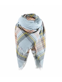 Trendy Women's Cozy Warm Winter Fall Blanket Scarf Stylish Soft Chunky Checked Giant Scarves Shawl Cape