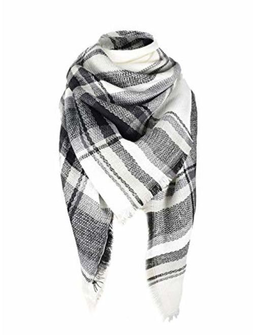 Trendy Women's Cozy Warm Winter Fall Blanket Scarf Stylish Soft Chunky Checked Giant Scarves Shawl Cape