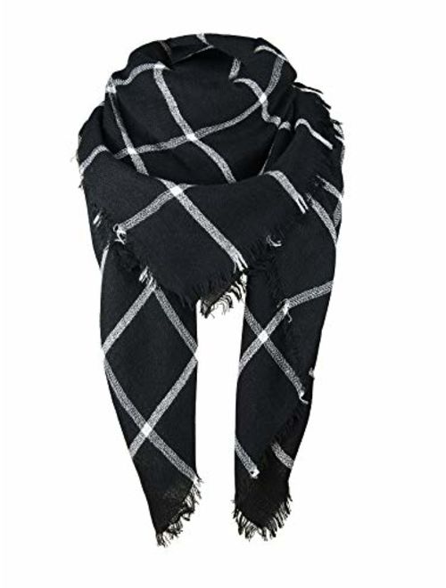 Trendy Women's Cozy Warm Winter Fall Blanket Scarf Stylish Soft Chunky Checked Giant Scarves Shawl Cape