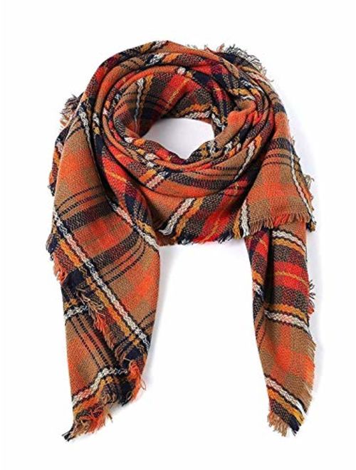 Trendy Women's Cozy Warm Winter Fall Blanket Scarf Stylish Soft Chunky Checked Giant Scarves Shawl Cape