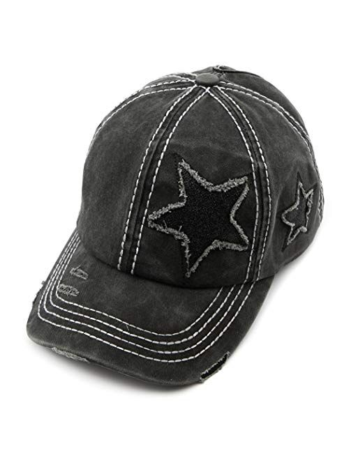 C.C Washed Distressed Cotton Denim Ponytail Hat Adjustable Baseball Cap (BT-12)(BT-13)(BT-14)(BT-15)(BT-18)(BT-780)(BT-783)