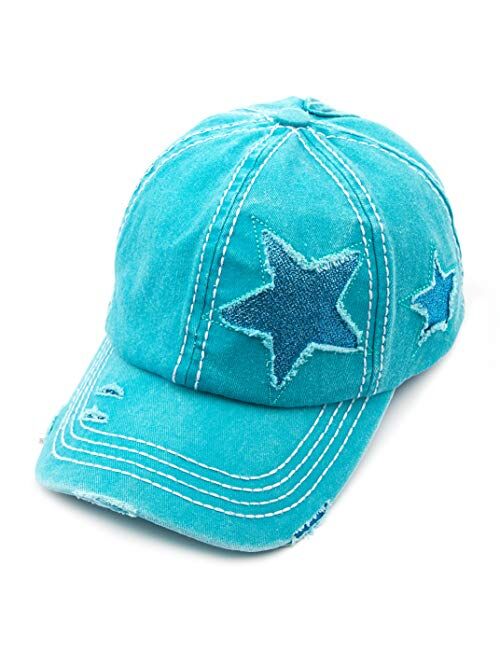 C.C Washed Distressed Cotton Denim Ponytail Hat Adjustable Baseball Cap (BT-12)(BT-13)(BT-14)(BT-15)(BT-18)(BT-780)(BT-783)