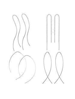 Jstyle 4 Pairs Stainless Steel Curved Threader Earrings for Women Lightweight Drop Dangle Threader Earrings