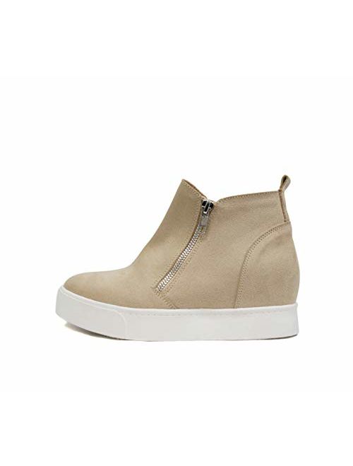 Soda Taylor Hidden Wedge Booties Fahsion Sneaker Shoes Side Zipper