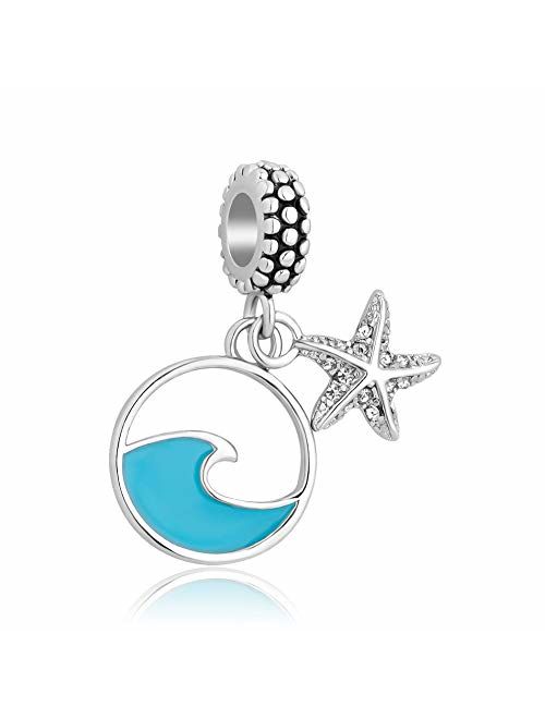 Lifequeen Beach Charms Starfish Flip Flop Sliper Dangle Birthstone Birthday Charm Beads for Bracelets