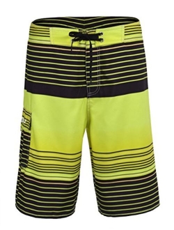 Nonwe Men's Quick Dry Swim Trunks Colorful Stripe Beach Shorts with Mesh Lining