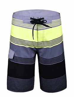 Nonwe Men's Quick Dry Swim Trunks Colorful Stripe Beach Shorts with Mesh Lining